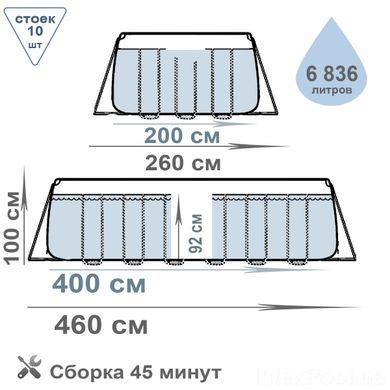 Каркасний басейн Bestway 56442, 404 х 201 х 100 см, пісочний насос 3 028 л/год, дозатор, сходи
