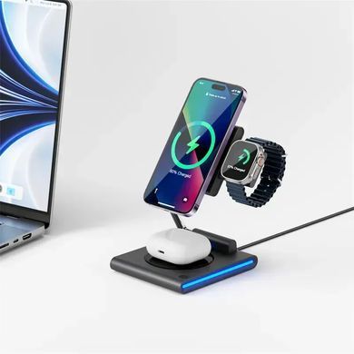 Бездротова зарядка Qi 3in1 wireless charger RGB, 23W, XYJ WW3