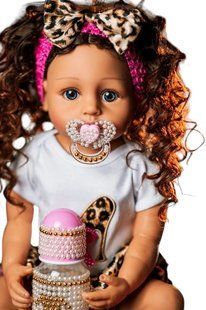 Кукла виниловая 55см, ручная работа, мулатка с кучеряшками, Reborn Baby Doll 56