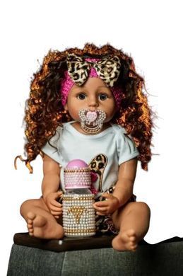 Кукла виниловая 55см, ручная работа, мулатка с кучеряшками, Reborn Baby Doll 56