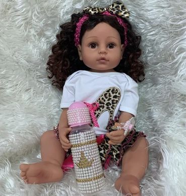 Кукла виниловая 55см, ручная работа, мулатка с кучеряшками, Reborn Baby Doll 56