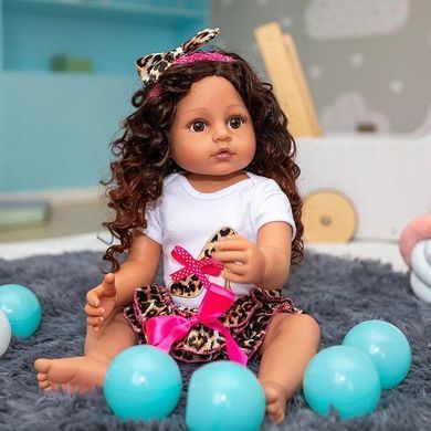 Кукла виниловая 55см, ручная работа, мулатка с кучеряшками, Reborn Baby Doll 56