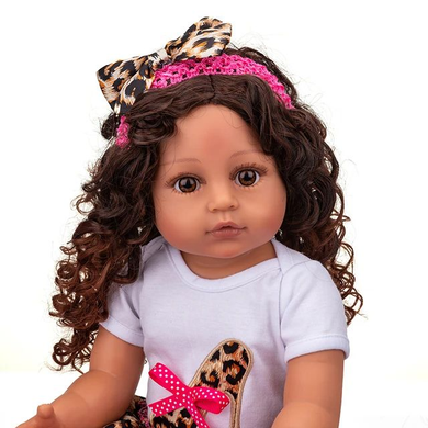 Кукла виниловая 55см, ручная работа, мулатка с кучеряшками, Reborn Baby Doll 56