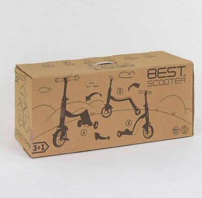Самокат 3в1 3-колёсный ( велосипед, беговел), музыка, свет Best Scooter JT 10993 желтый