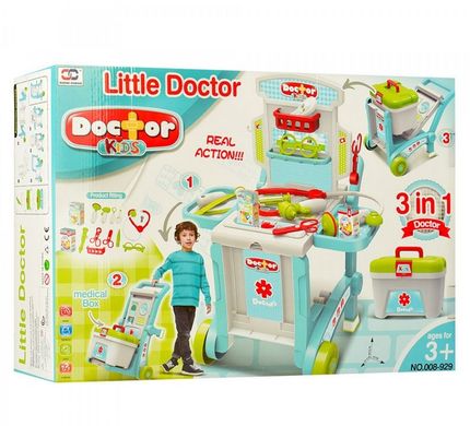 Детский игровой набор доктора с тележкой, медицинские инструменты, чемодан-трансформер ,008-929