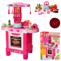 Кухня детская интерактивная, зву, свеЮ посуда, продукты розовая, 53 предмета, 008-939