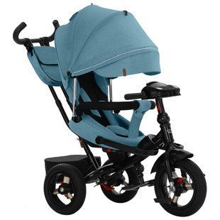 Велосипед триколісний з батьківською ручкою TILLY Impulse T-386/2, надувні колеса, поворот 360&deg;, зелений льон