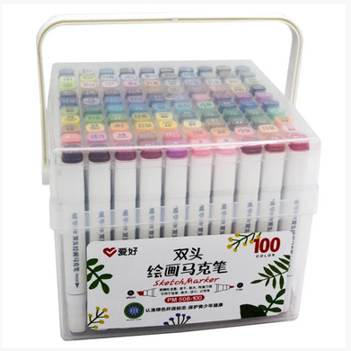 Набір двосторонніх скетч маркери на спиртовій основі "Aihao" AH-PM508-100, 100 штук у пластиковому пеналі
