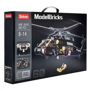 Конструктор для хлопчика Sluban Model Bricks гелікоптер "Чорний яструб", 692 деталі, M38-B1012