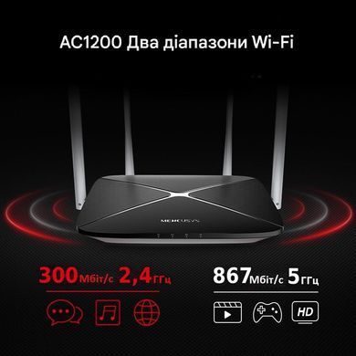 Двухдиапазонный гигабитный Wi‑Fi роутер Mercusys AC12, 300+867 Мбит/сек, AC1200