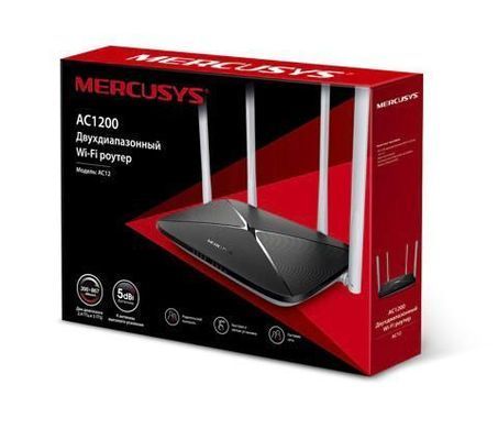 Двухдиапазонный гигабитный Wi‑Fi роутер Mercusys AC12, 300+867 Мбит/сек, AC1200