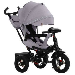 Велосипед триколісний з батьківською ручкою TILLY Impulse T-386/2, надувні колеса, поворот 360&deg;, бежевий льон