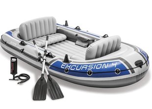 Надувная четырехместная лодка Intex "Excursion 4 Set", 68324, с насосом и вёслами, 315х165х43см