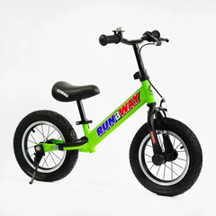 Велобег беговел детский "CORSO RUN-A-WAY", ручной тормоз, надувные колёса 12 дюй, зелёный, мальчика, CV-05618