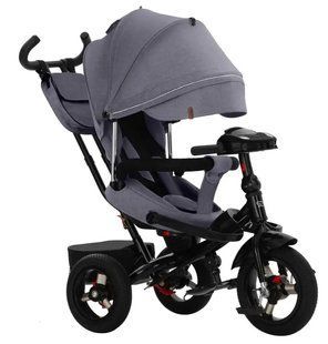 Велосипед триколісний з батьківською ручкою TILLY Impulse T-386/2, надувні колеса, поворот 360&deg;, сірий льон