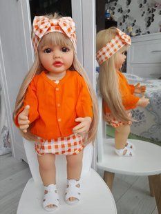 Кукла виниловая в оранжевом наряде 55см, ручная работа, Reborn Baby Doll 69