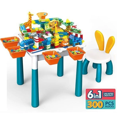 Ігровий стіл з конструктором Діно парк 6в1 (300 деталей, фігурки, лабіринт, стільчик) YR 6037