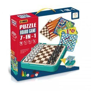 Игра настольная 7в1 "Puzzle Board Game", шахматы, шашки, нарды, лудо JF378-276A
