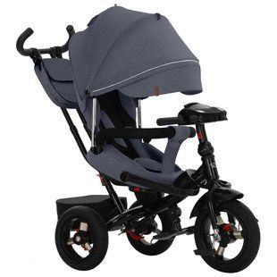 Велосипед триколісний з батьківською ручкою TILLY Impulse T-386/2, надувні колеса, поворот 360&deg;, темно-сірий льон