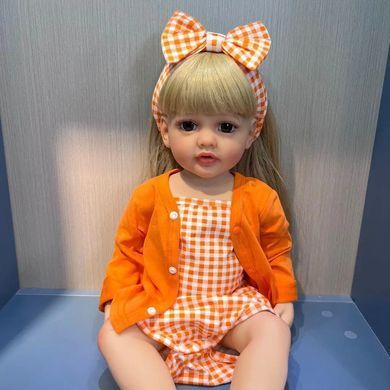 Лялька вінілова - в помаранчевому вбранні, 55см, ручна робота, Reborn Baby Doll 69