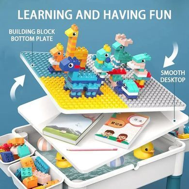 Игровой стол с конструктором Дино парк 6в1 (300 деталей, фигурки, лабиринт, стульчик) YR 6037