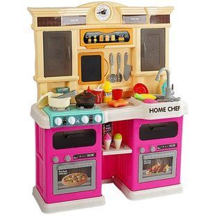 Дитяча ігрова інтерактивна кухня "Home Chef", вода, пара, світло, звук, дошка для крейди, рожева, 66*24*83см, 922-163