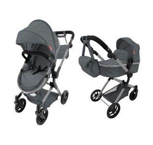 Коляска для кукол трансформер 2в1, CARRELLO ALFA + сумка, 72*14*82 см, 9707 GREY