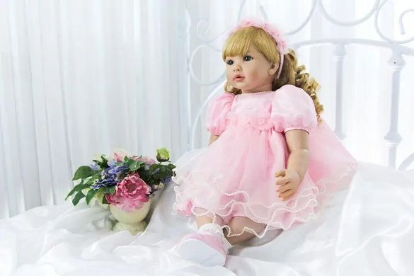 Лялька вінілова 55см, ручна робота, вишукана лялька для дівчинки в рожевому вбранні, Reborn Baby Doll 21