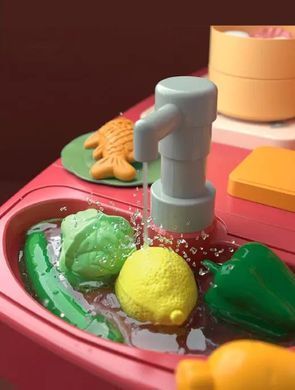 Детская игровая кухня с холодильником, вода, свет, звук, 56 предметов, 100см, красная 998A