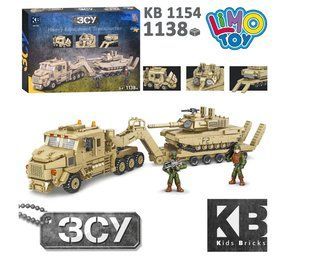 Конструктор для мальчика LIMO TOY "Военная боевая машина с трейлером и Танком ВСУ. Армия" 1138 детали, KB 1154