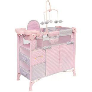 Игровая кроватка DeCuevas Sophie для куклы, 5 в 1, стульчик для кормления, комод, аксессуары, 53075