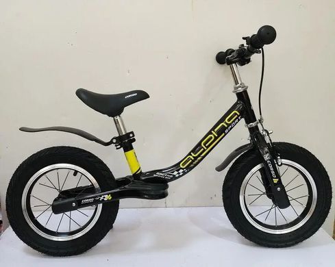 Велобег (беговел) детский "CORSO" ALPHA SPORT 10631, черный/желтый, ручной тормоз, 12 дюймов
