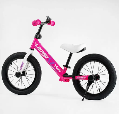 Велобег беговел детский "CORSO LAMBO", надувные колёса 14 дюймов, розовый, для девочки, L-0069