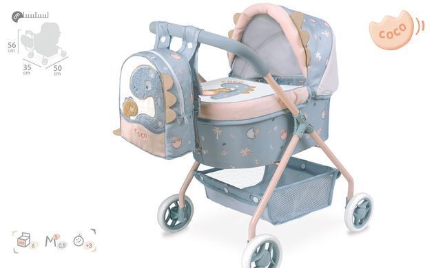 Коляска для кукол классическая DeCuevas Coco, с рюкзаком, 56*35*50 см, 86080