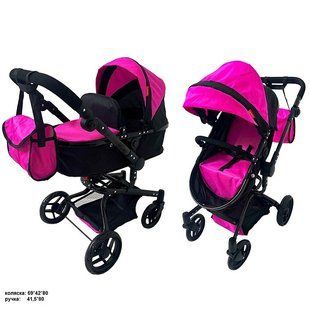 Коляска для кукол трансформер 2в1, CARRELLO FORTUNA + сумка, 69*42*80см, 9695 HOT PINK
