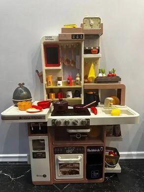 Детская игровая кухня, звук, вода, свет, пар, 88 предметов (посуда, овощи, яйцеварка)коричневая, 93см, 889-230
