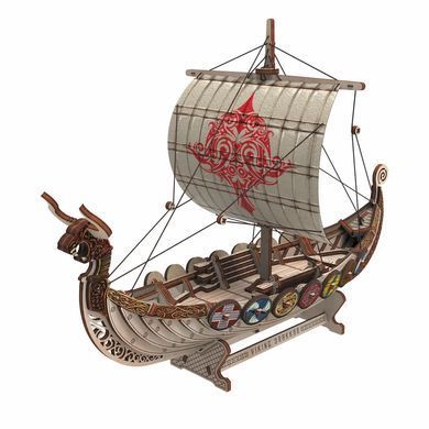 Конструктор дерев'яний, механічний, 3D пазл, "Корабель Драккар Вікінгів" MR.PLAYWOOD, 131 дет. 10113
