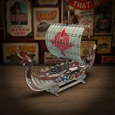 Конструктор дерев'яний, механічний, 3D пазл, "Корабель Драккар Вікінгів" MR.PLAYWOOD, 131 дет. 10113