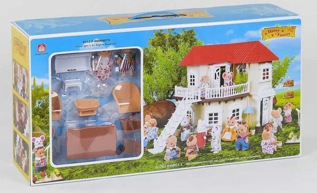 Домик с мебелью HAPPY FAMILY для зверюшек, 2 этажа, подсветка 41*50*34 см, 012-01