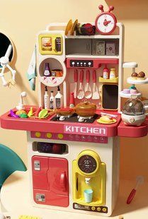 Детская игровая большая кухня, звук, вода, свет, пар, 89 предметов, высота 95см, G 795 A red