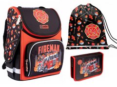 Набор: рюкзак ортопедический + сумка для обуви + пенал «1 Вересня Smart» PG-11 "Fireman" 559015-1