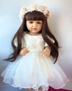 Кукла виниловая 55см, ручная работа, в нарядном белом платье и в венке, Reborn Baby Doll 76