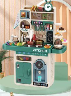 Детская игровая большая кухня, звук, вода, свет, пар, 89 предметов, высота 95см, G 795 A green