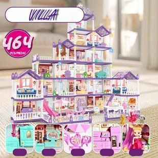 Кукольный домик "Вилла" 6 этажей, 464 элемента, фигурки, свет, 556-46A