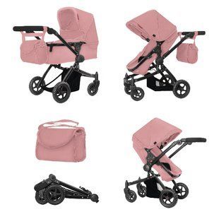 Коляска для кукол трансформер 2в1, Carrello Maestro 9651B POWDER PINK, с перекидной ручкой, сумкой