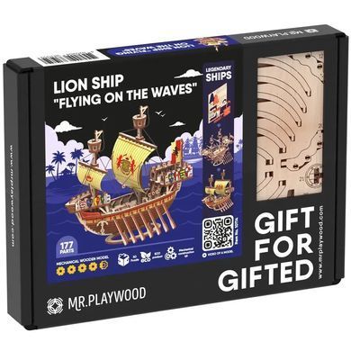 Конструктор деревянный, механический, 3D пазл, "Корабль Лев "Летучий волнами" MR.PLAYWOOD, 177 дет. 10114