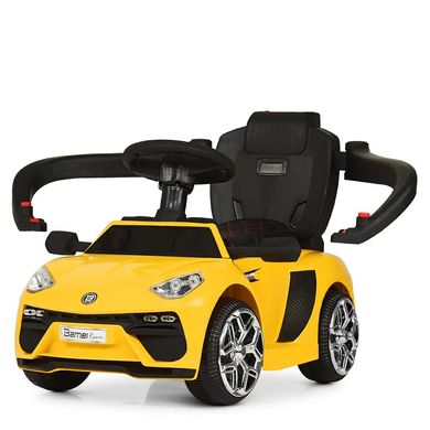 Автомобиль детский (электромобиль), каталка-толокар с родительской ручкой и мотором, желтый, M 3591L-6