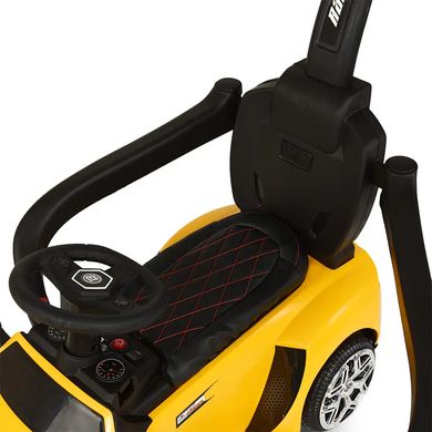 Автомобіль дитячий (електромобіль), каталка-толокар з батьківською ручкою та мотором, жовтий, M 3591L-6