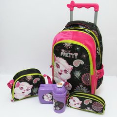 Набор детский чемодан - рюкзак + сумка + пенал + ланчбокс + бутылка, Кошечка 520235