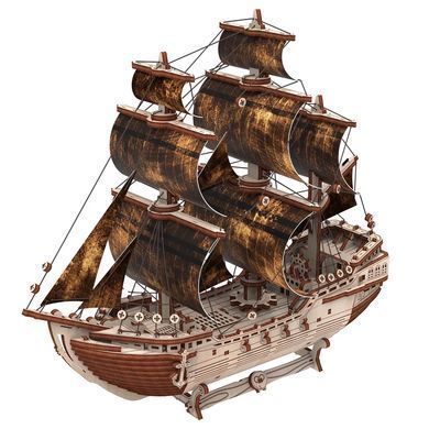 Конструктор деревянный, механический, 3D пазл, "Пиратский корабль "Безумный клад"" MR.PLAYWOOD, 156 дет. 10111